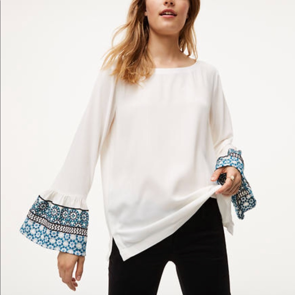 LOFT Bell Sleeve Embroidered Top